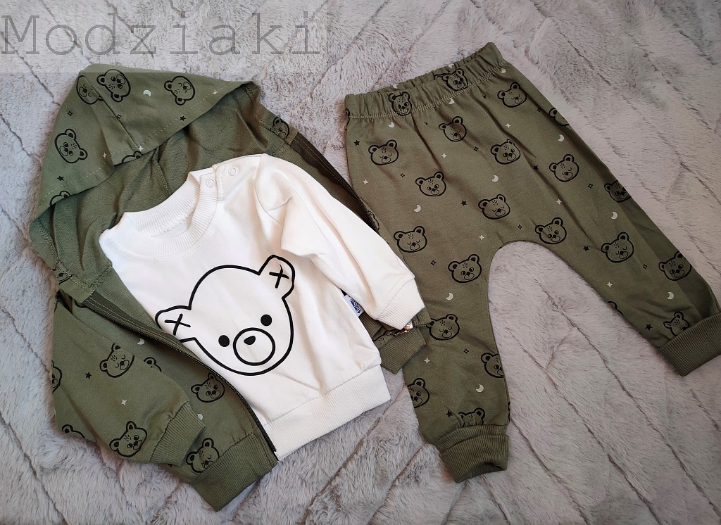 Komplet 3-częściowy dla chłopca Misiak-khaki